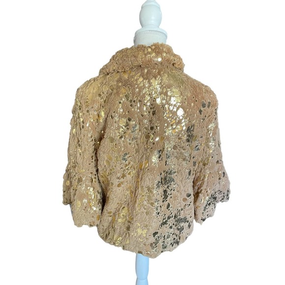 NWT Collection Eighteen Womens Faux Fur Jacket Collared 3/4 Sleeve Size S/M Gold - Picture 2 of 6